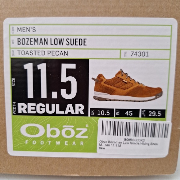 NEW Oboz Bozeman Low Suede Toasted Pecan Hiking Shoes Mens Size 11.5 Regular main image 7